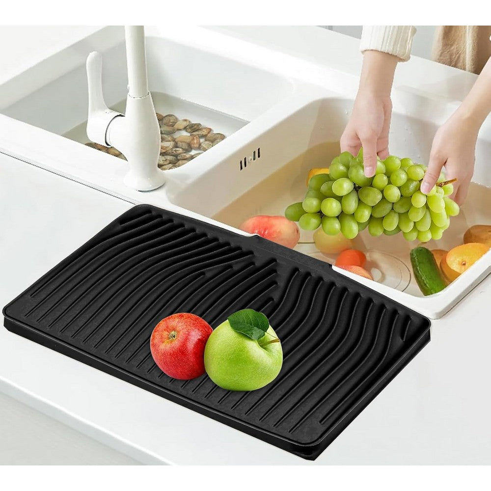 Silicone Dish Drainers Mat Non-Slip Dish Drying Tray for Kitchen Counter-Black