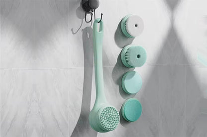 5 in 1 Electric Body Back Scrubber Dual Handle Bath Brush for Shower Exfoliating-Green