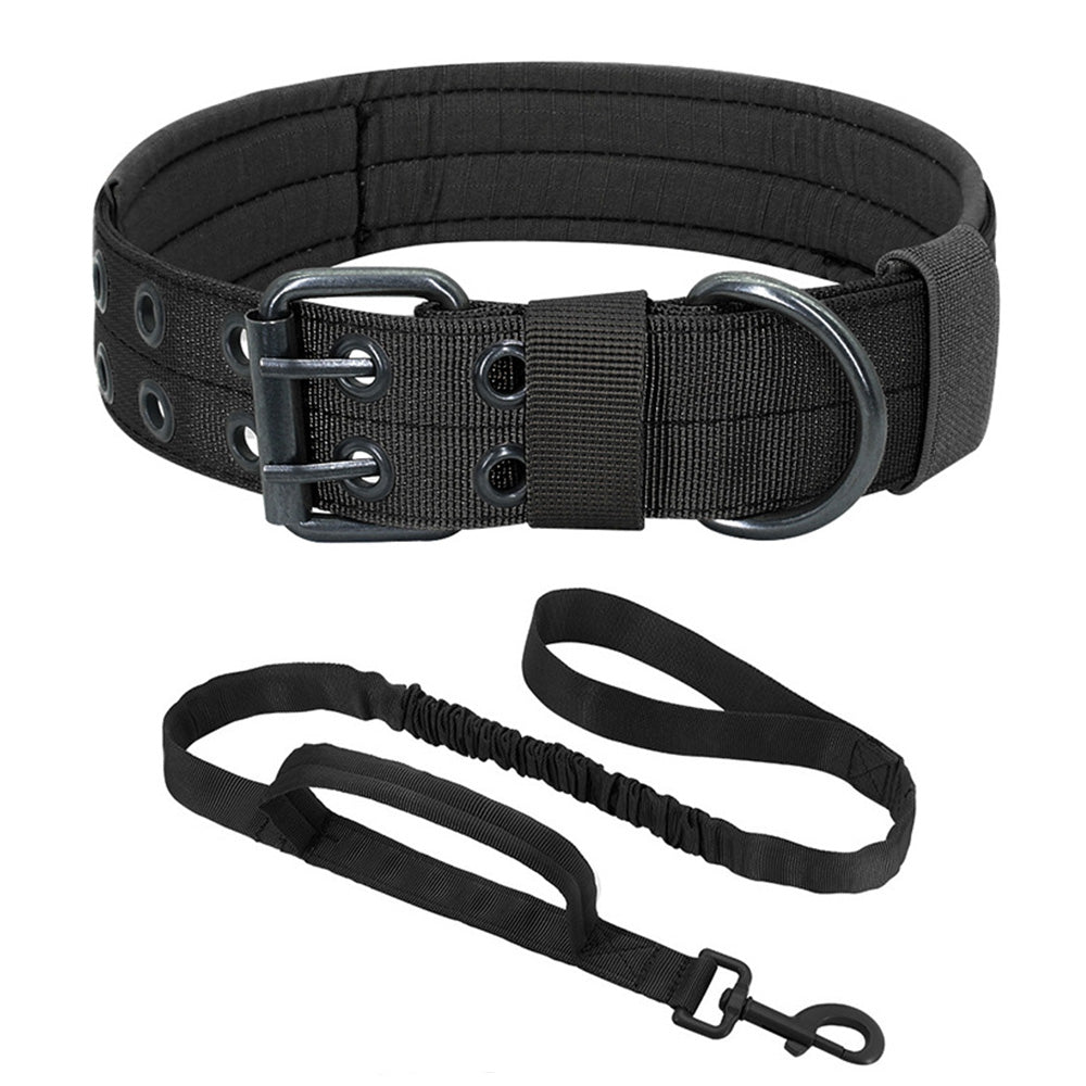 Adjustable Padded Nylon Dog Collar and Leash Set for Large Dogs - Black