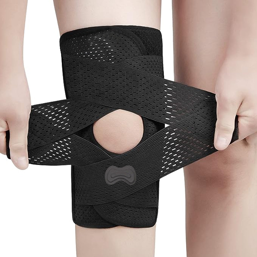 Pair of Adjustable Knee Brace Breathable Knee Support Pads for Workout Sports Black