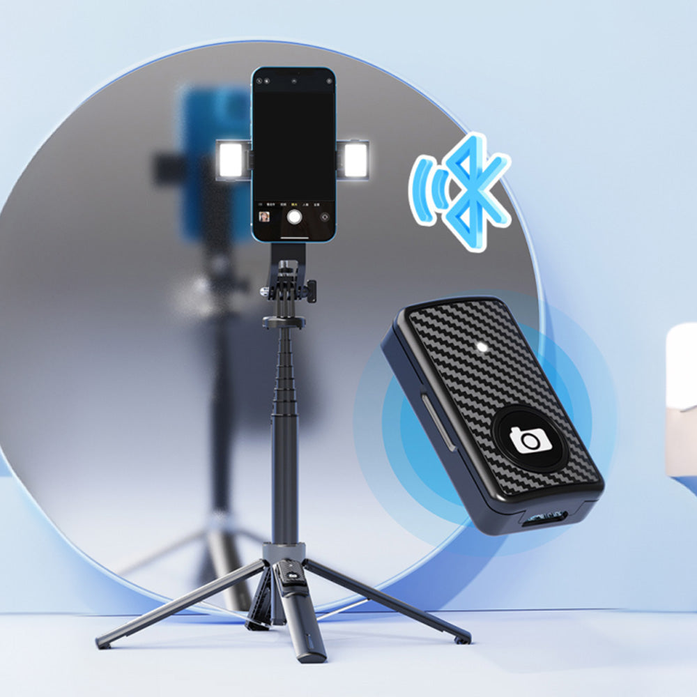 Bluetooth Selfie Stick Tripod 4 Leg Floor Stand with Dual Fill Light-Black