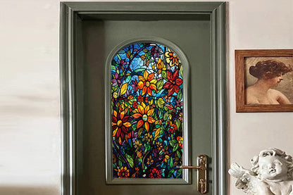 2Pcs Static Cling Windows Film Frosted Stained Glass Stickers Flower Decor