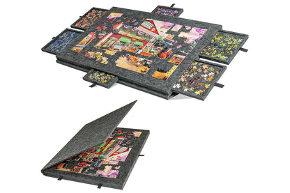 6 Sliding Drawers  Puzzle Board  Foldable Felt Puzzle Table Up to 1000 Pieces-Dark Grey
