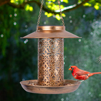 2-in-1 Solar Bird Feeder for Outside Hanging Wild Bird Feeders with Solar Light for Garden Yard Decor