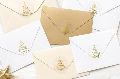 2 Rolls 1000 Gold Foil Clear Round Christmas Stickers