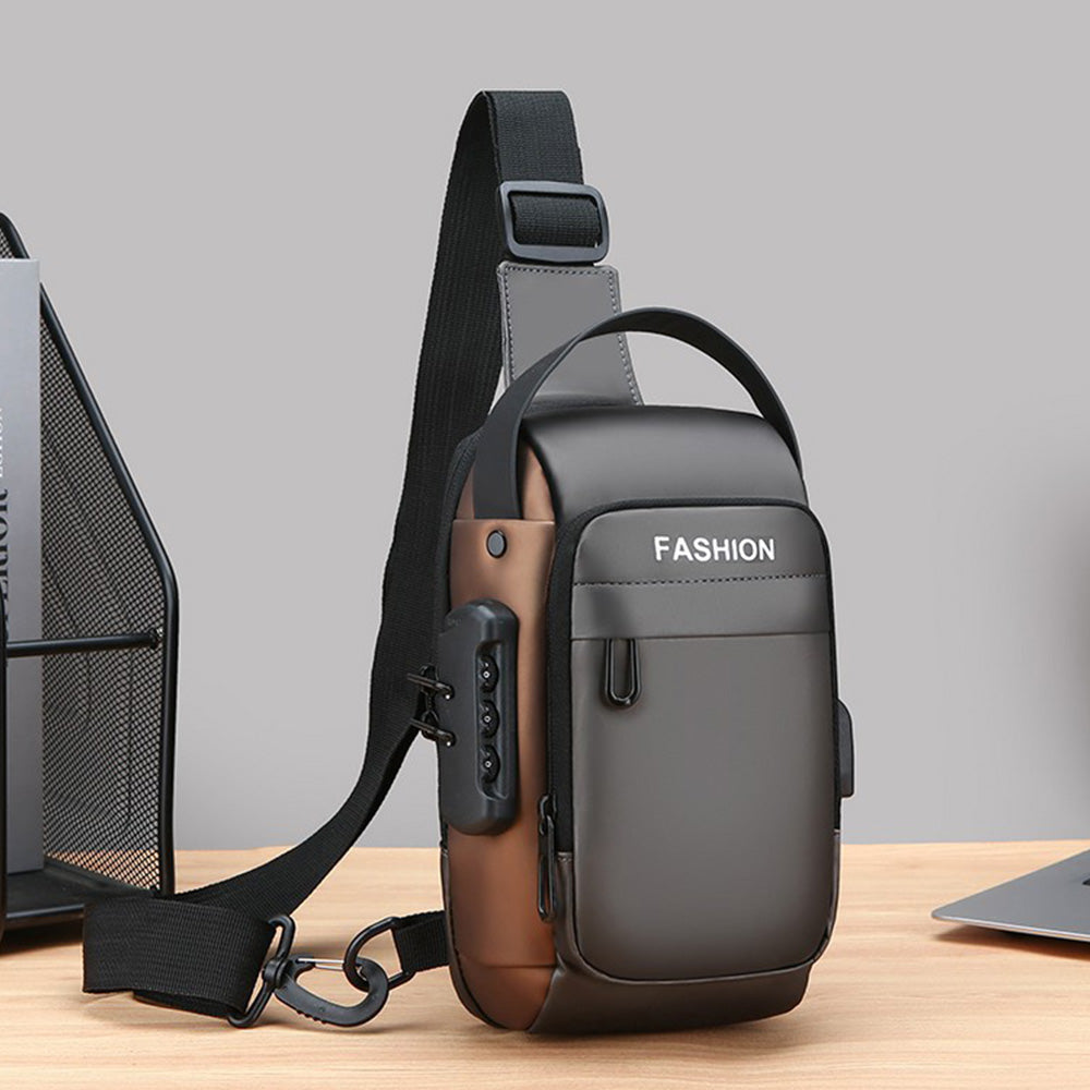 Anti-theft Crossbody Bag for Mern Password Sling Chest Pack with USB Port  Grey