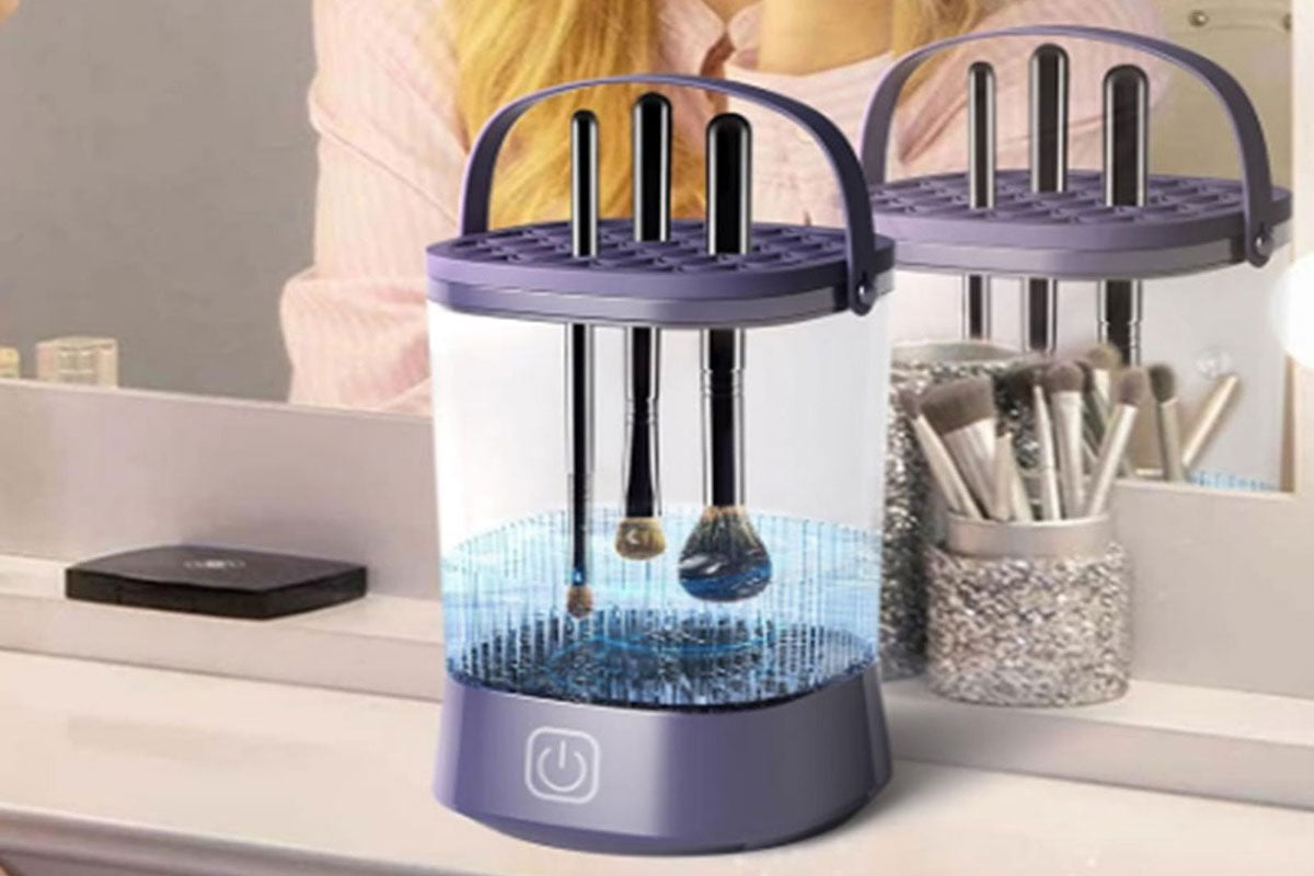 Water-Resistant Electric Makeup Brush Cleaner Automatic Brush Cleaner Dryer Tool-Purple