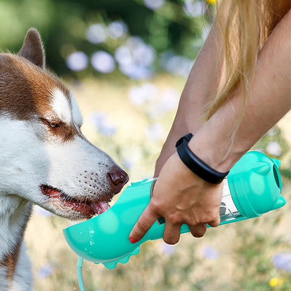 4 in 1 Pet Feeder Dog Cat Puppy Water Bottle Cup with Poop Bag Holder for Yorkie-Blue