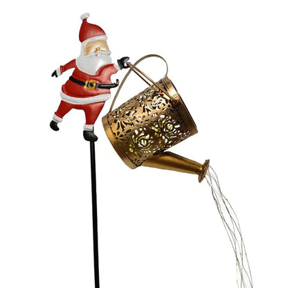 Santa Solar Garden Stake Light Christmas Watering Can Lamp Yard Decor