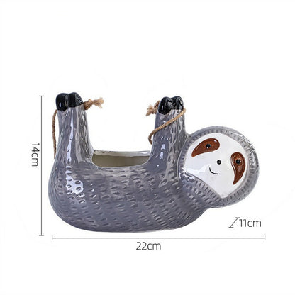 Sloth Hanging Planters Pots Cute Wall Planter Succulent Air Plants Cactus Ceramic Flower Pot-Gray