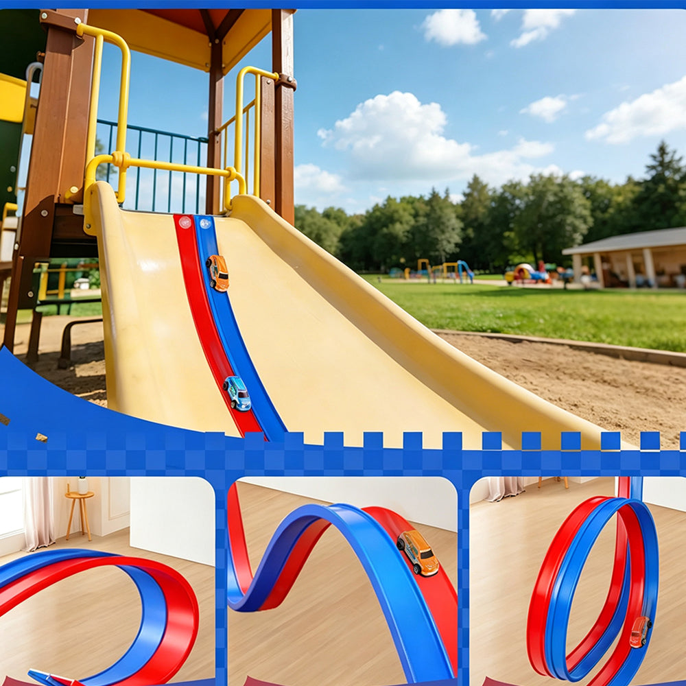 DIY Flexible Car Track Set Bendable Race Track with 4 Toy Cars - Blue