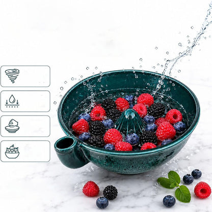 Ceramic Swirl Colander Bowl for Washing Draining and Serving - Green