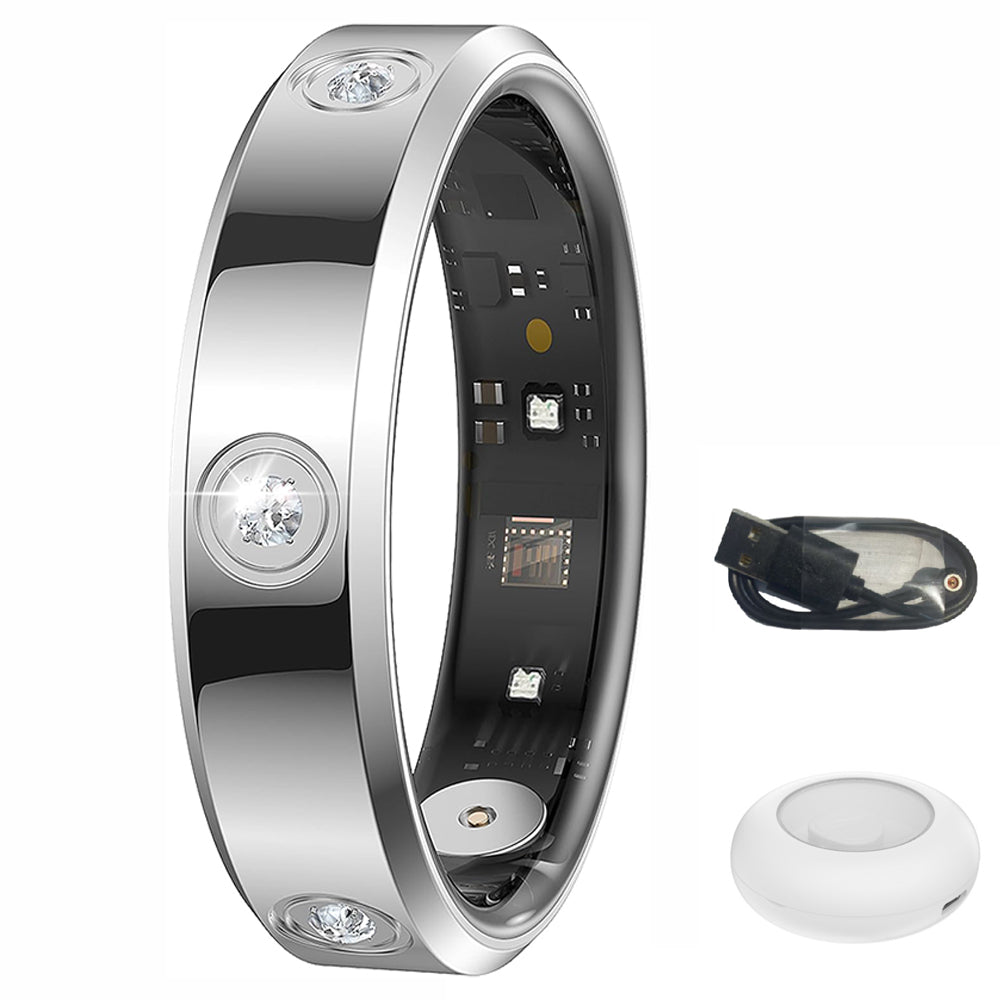 Stainless Steel Smart Ring with Charging Case-Silver