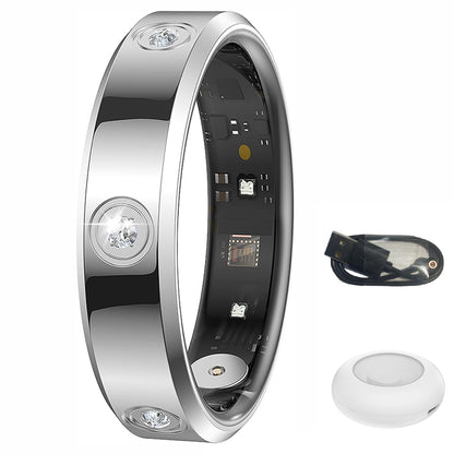 Stainless Steel Smart Ring with Charging Case-Silver