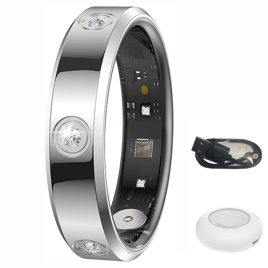 Stainless Steel Smart Ring with Charging Case-Silver