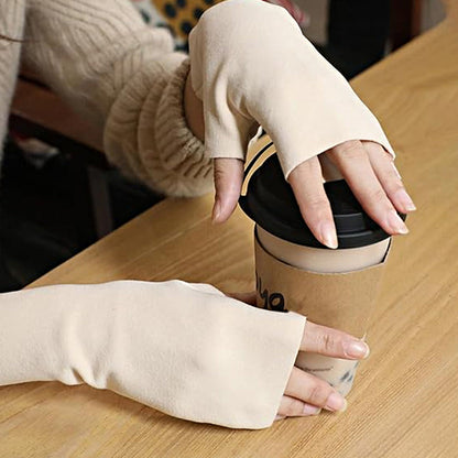 3 Pairs of Stretchy Fingerless Gloves Arm Warm Sleeves Beige