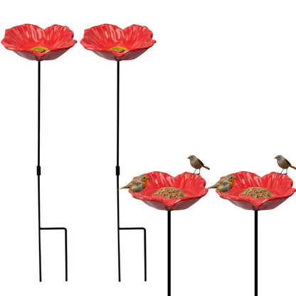 2Pcs Metal Flower Bird Bath Stake 31 Inch Outdoor Bird Feeder Tray for Garden