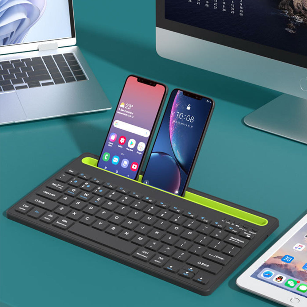 Wireless Keyboard with Phone and Tablet Stand for Windows MacOS iOS iPad-Green