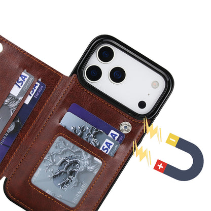 Leather Wallet Case for iPhone 17 Series Double Magnetic Flip Closure Full Body Drop Protection-Brown