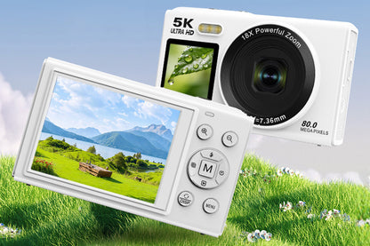 Dual Screen Digital Camera Point and Shoot Selfie Camera with Fill Light-White