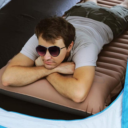 Inflatable Camping Sleeping Pad Lightweight Built-in Pump Air Mattress Camping Mat with Pillow Coffee