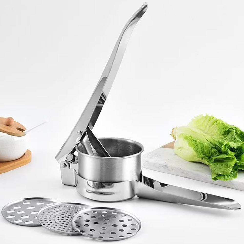 Stainless Steel Manual Potato Ricer Juicer with 3 Interchangeable Discs