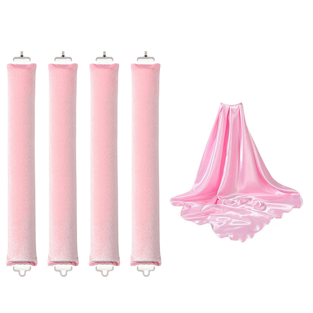 4PCS Heatless Hair Curlers Set for Overnight Styling No-Damage Hair Tools Pink