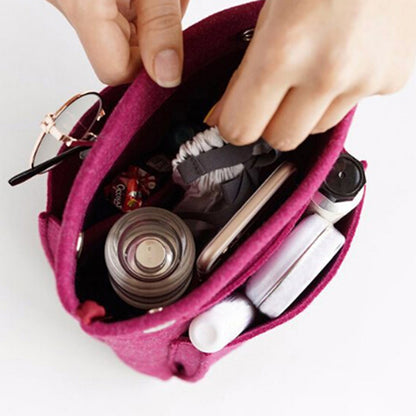 Women Organizer Bag Purse Insert Bag Felt Multi Pocket Travel Insert Organizer Handbag -Rose red