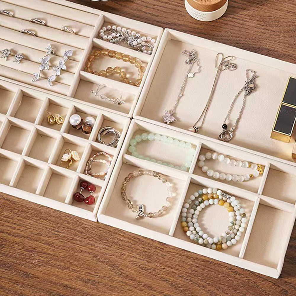 4pcs Stackable Jewelry Organizer Boxes Set for Earrings Rings Necklaces Bracelets-Beige