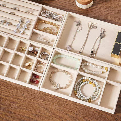 4pcs Stackable Jewelry Organizer Boxes Set for Earrings Rings Necklaces Bracelets-Beige