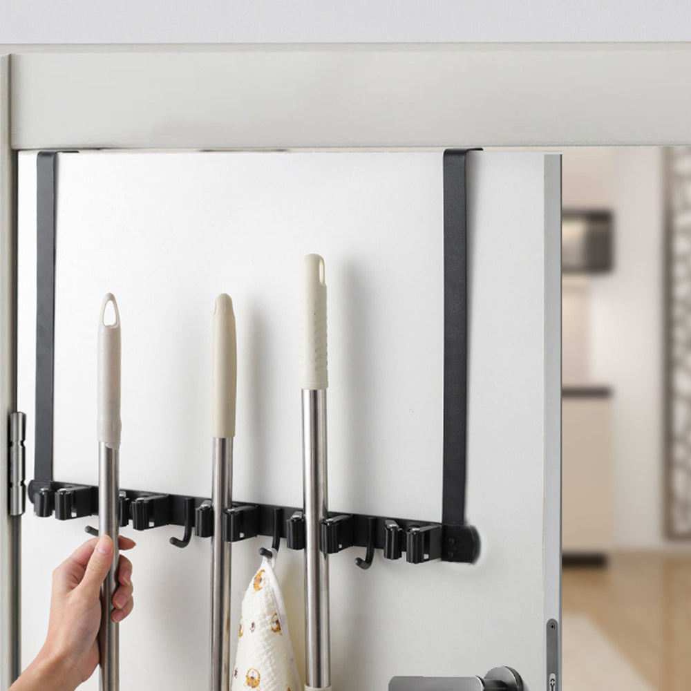 Hanging Over The Door Broom Holder Stainless Steel Mop and Broom Holder Tool Organizer for Garage Closet Laundry