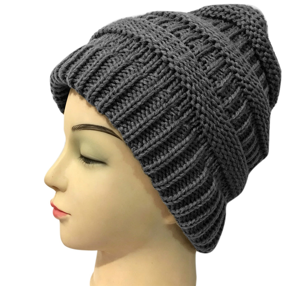 Winter Cable Knit Ponytail Beanie High Bun Crochet Hat - Grey
