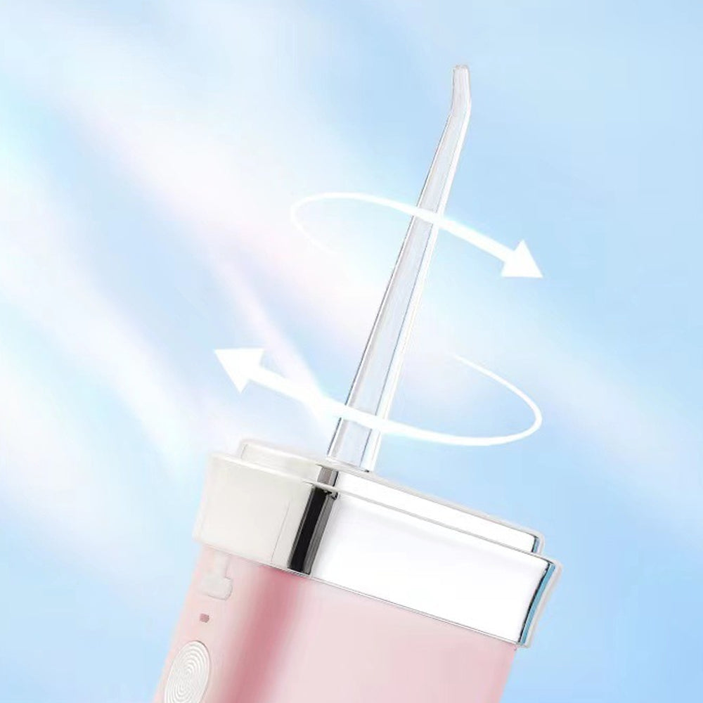 Mini Portable Oral Irrigator Rechargeable Water Dental Flosser With Stretchable Water Tan-Pink