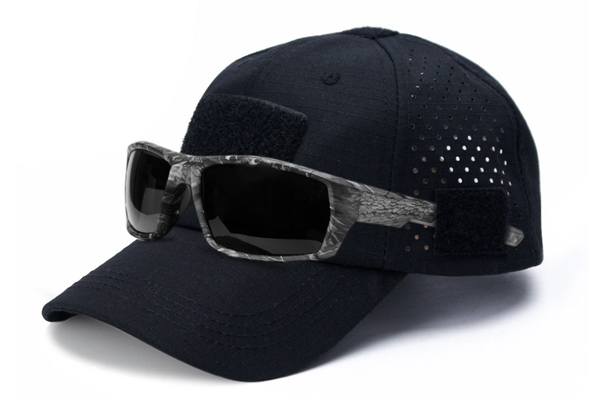 Baseball Cap Adjustable Size Golf Dad Hat with Glasses Holder-Black