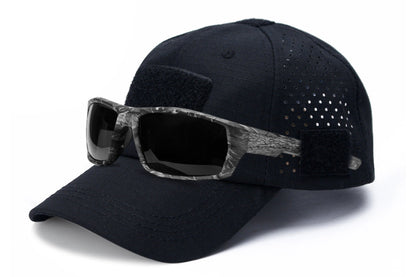 Baseball Cap Adjustable Size Golf Dad Hat with Glasses Holder-Black