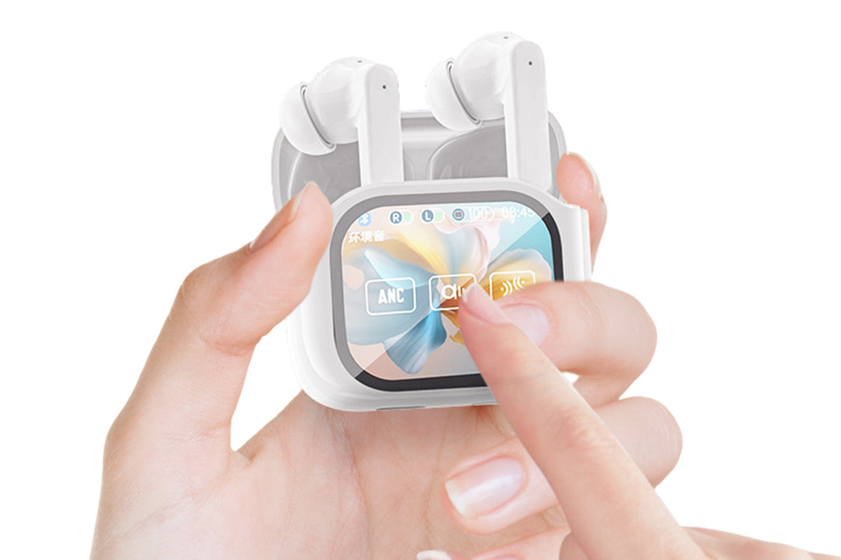 Bluetooth AI Translation Earbuds with LCD Touchscreen 150 Languages-White