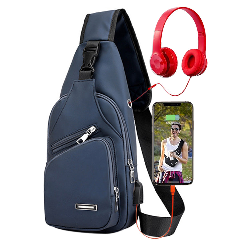 Men Chest Bag Shoulder Backpack Cross Body Satchel Travel Sling   Bag Blue