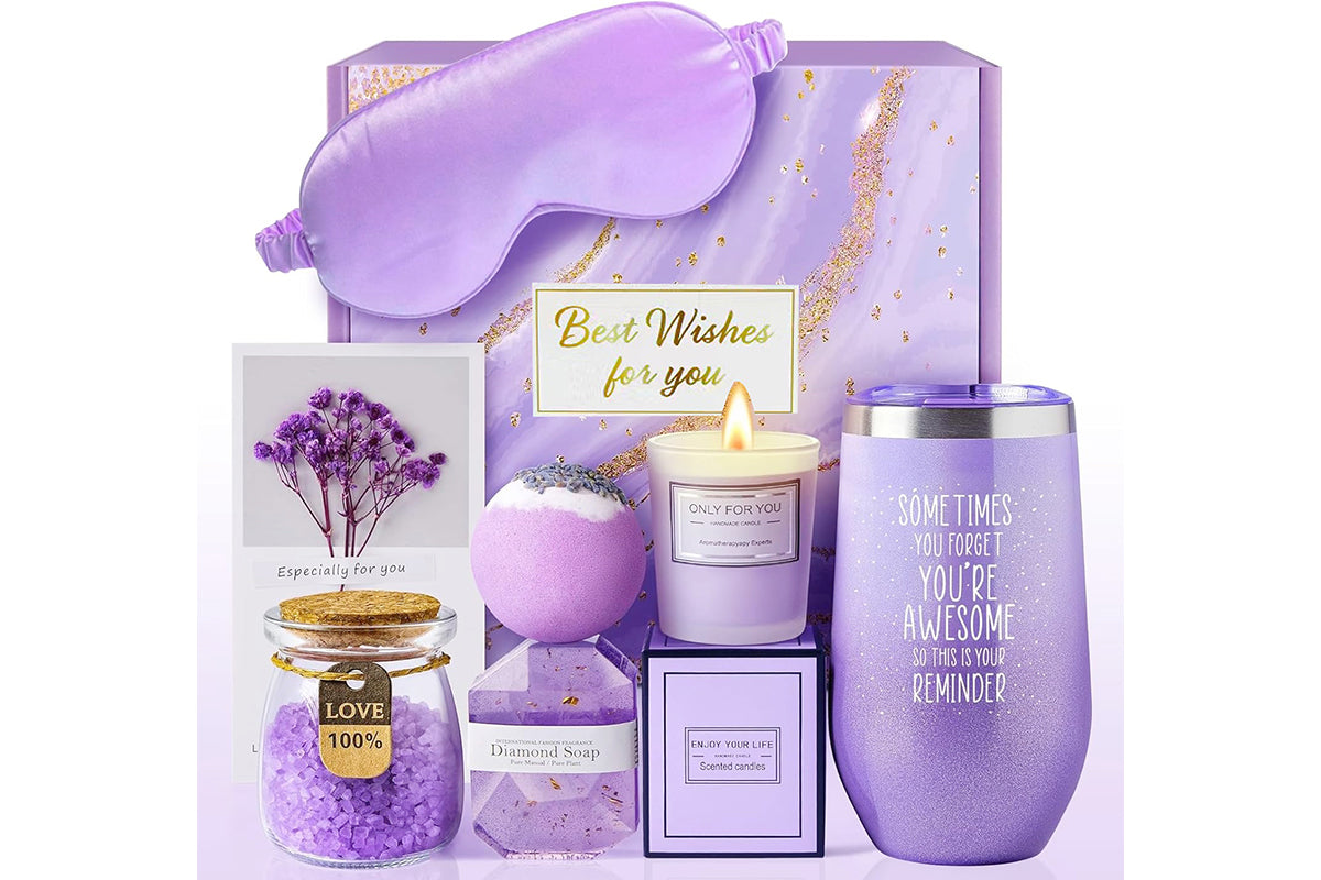 8Pcs Set Unique Spa Gift Basket Set for Christmas Gifts Birthday Gifts Valentines Day for Women-Purple Set
