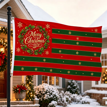 Christmas Flag Double Sided Print Happy New Year Flag - Green