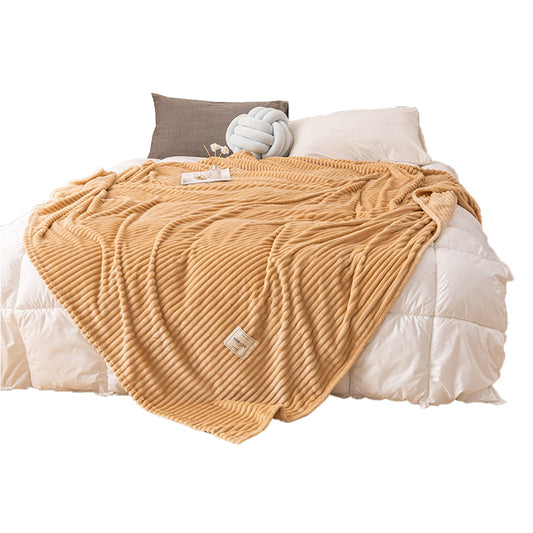 Solid Soft Stripe Pattern Throw Blanket Nap Blanket Sofa Bedding Blanket for All Season Khaki