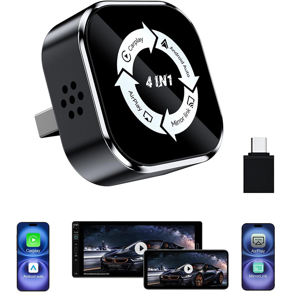 4 in 1 Wireless CarPlay Android Auto AirPlay MirrorLink Adapter - White