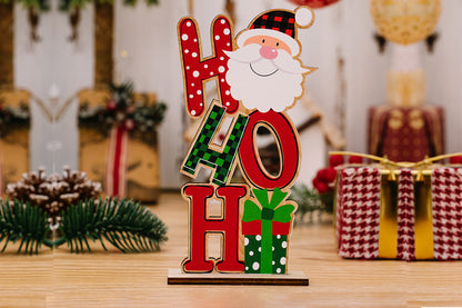 Christmas Wooden Letter Figurine Ornaments Set with Santa Snowman Gnome Table Decoration Signs-Santa