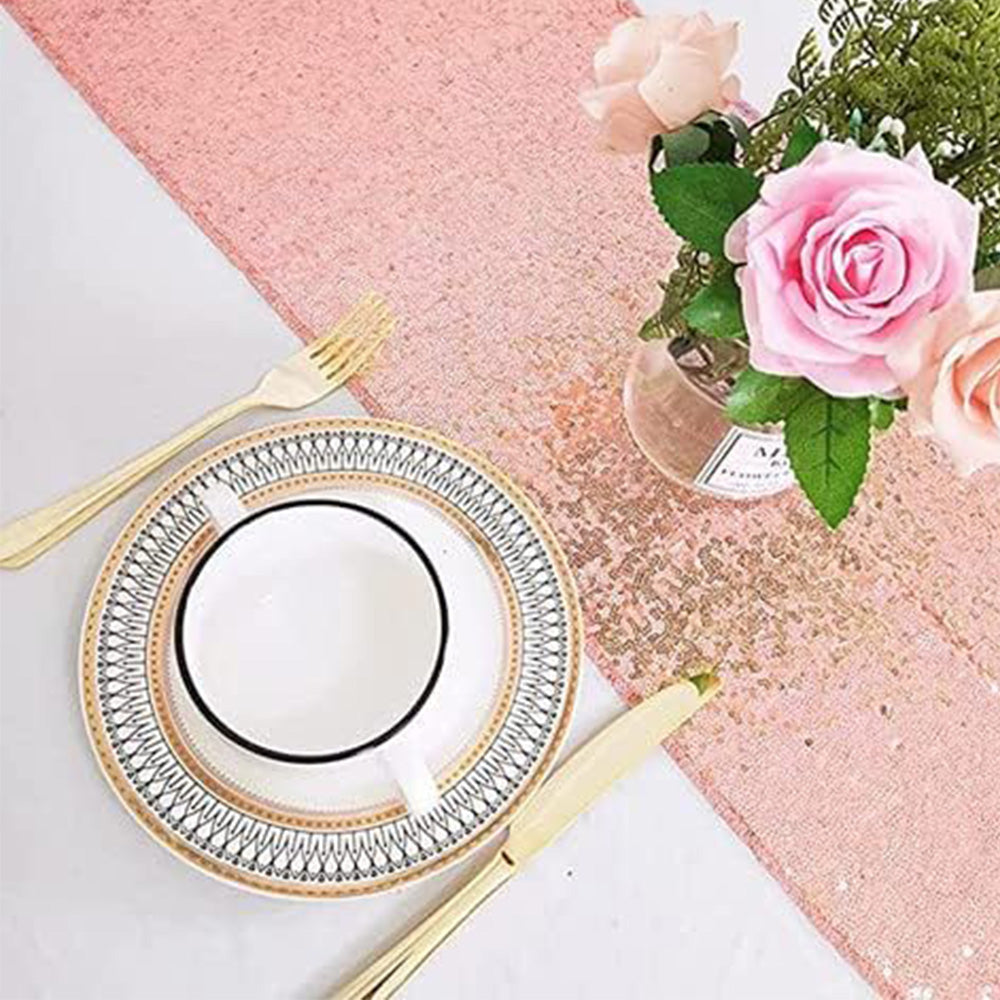 High Density Sequin Table Runner for Weddings Parties and Holidays - Rose Gold