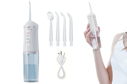 Cordless Electric Water Flosser Teeth Cleaner Floss Irrigator With 4 Jet Tips-White