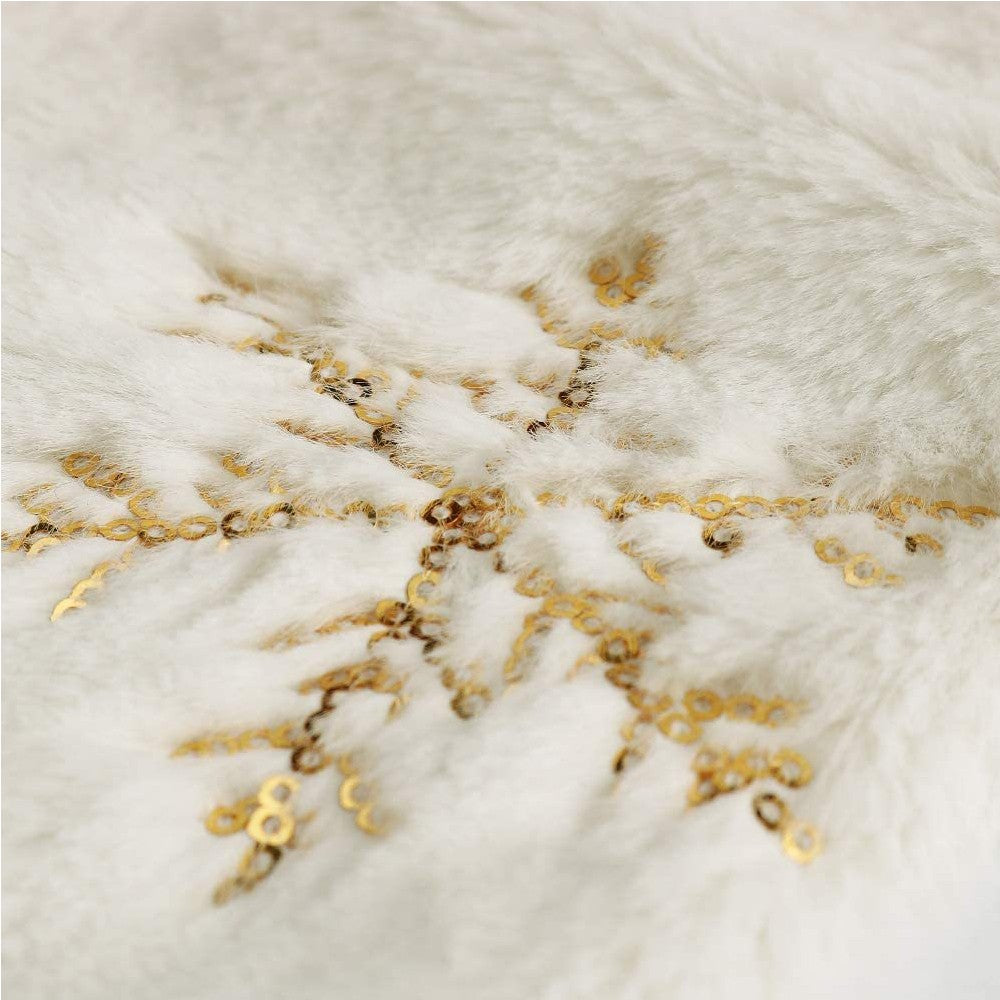 Sequin Christmas Tree Skirt Plush Snowflake Xmas Decoration for Christmas Winter Party -Gold