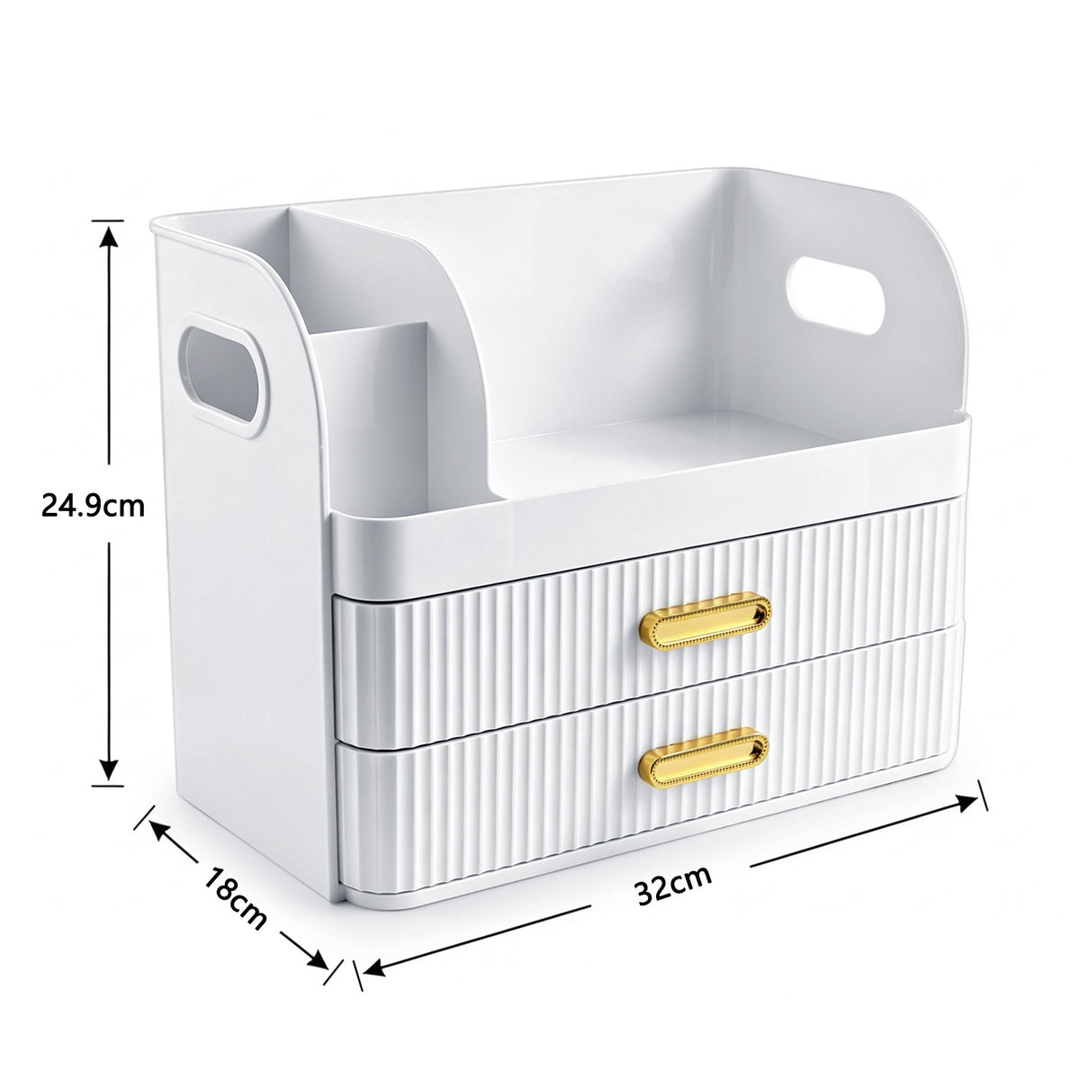 Makeup Organiser with 2 Drawers Cosmetic Storage Box Multi-Section Makeup Skincare Storage Box White