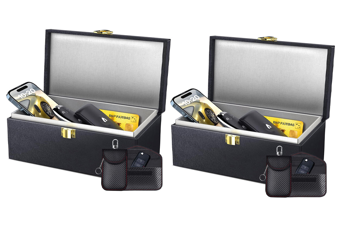 2Pcs Keyless Entry RFID Signal Blocking Cage with 2Pcs Key Pouches