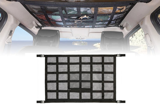 Car Ceiling Cargo Net Pocket Adjustable Double-Layer Mesh for SUV