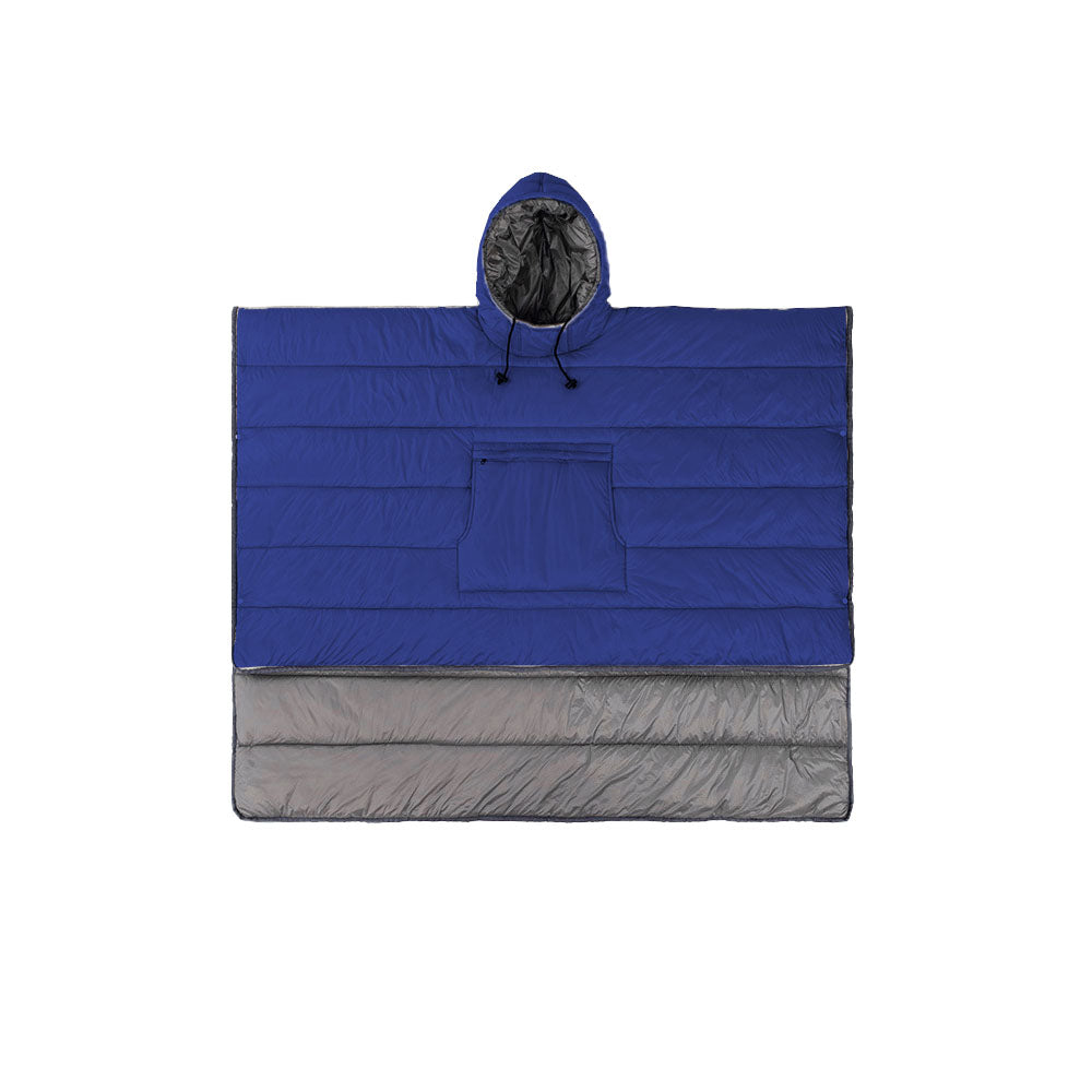 Camping Warm Cloak Cape Poncho Sleeping Bag Wearable Hooded Blanket for Hiking Fishing Outdoor Sport Dark Blue