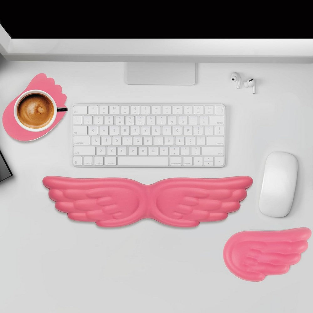 Angel Wing Wrist Rest for Keyboard and Mouse Memory Foam Gaming Wrist Rest-Pink